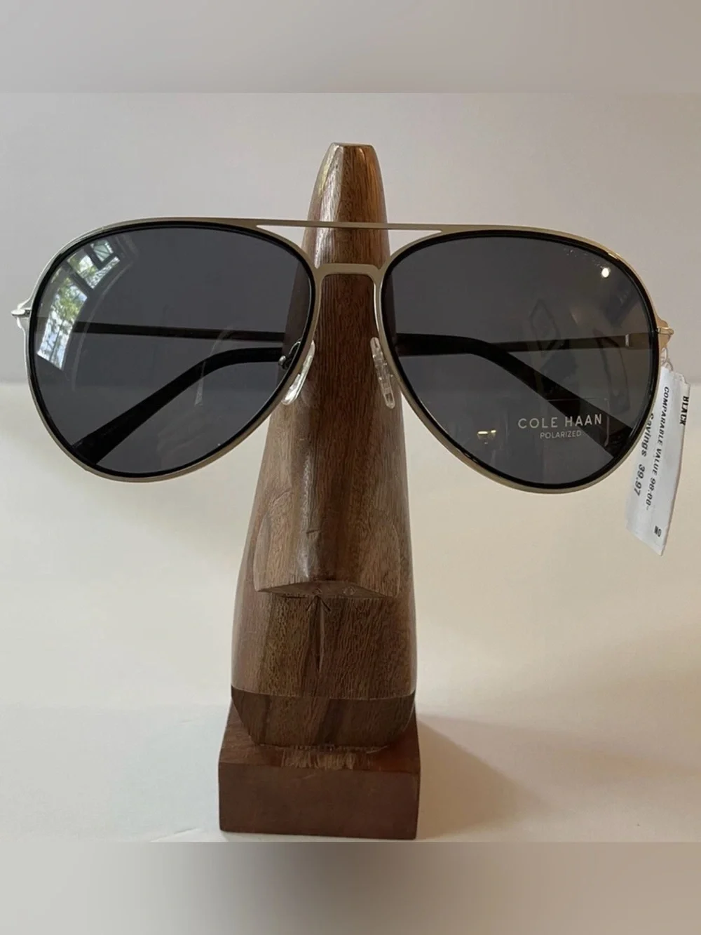 Cole Haan Polarized Aviator Sunglasses Silver Frame Black Lens CH8007 60/14/140